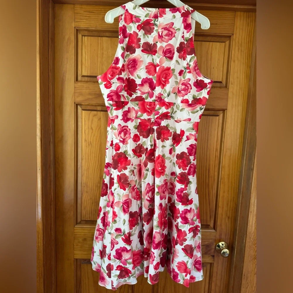 Talbots Bright Pink/Red Floral Cotton Sleeveless Dress Size Missy 20 - Picture 2 of 8